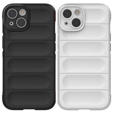 Imagem de Capa de silicone adequada para iPhone 14 Plus de 6,7 polegadas, capa de telefone com proteção de lente (preto + branco)