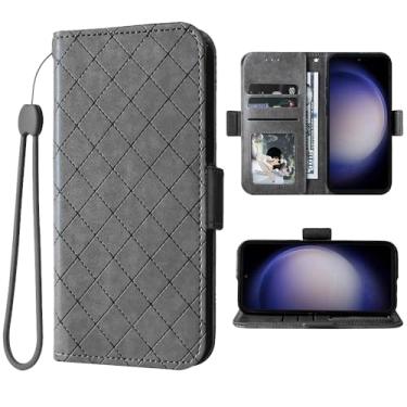 Imagem de Furiet Capa carteira compatível com Samsung Galaxy S24 Plus S24+ 5G e alça de pulso e suporte de cartão flip de couro com suporte para celular para S24plus 24S + S 24 24+ feminino cinza