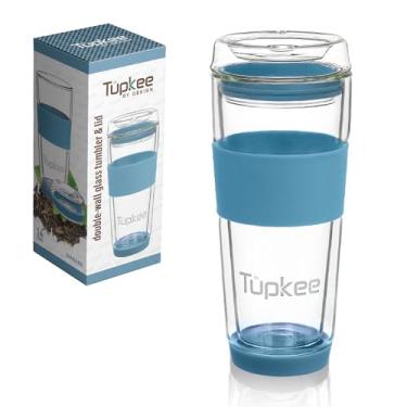 Imagem de Tupkee Copo de vidro de parede dupla - 400 ml, caneca e tampa de chá/café com isolamento reutilizável, caneca de viagem soprada à mão - Niagara