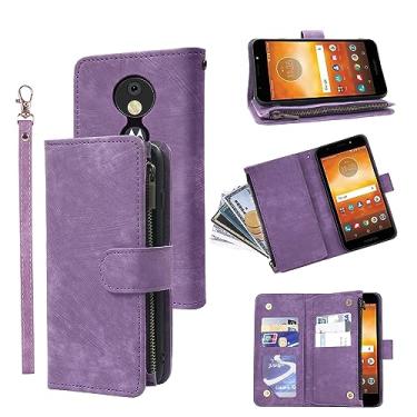 Imagem de Dibosom Capa carteira para Moto E5/G6 Play/MotoG6 Forge com alça de pulso couro vintage flip suporte para cartão de crédito capa para celular Motorola MotoG6Play Moto6 G 6 6G G6Play MotoE5 5E roxo