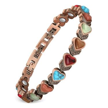 Imagem de Feraco Pulseiras de cobre puro para mulheres, pulseira magnética ultra forte com ímãs de 3800 gauss e turquesa natural e pedras, ajustável, joia de presente, One Size, Cobre, Sem Pedra Preciosa
