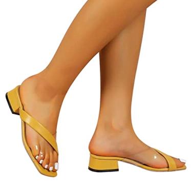 Imagem de Sandálias femininas de verão para praia, sapatos de caminhada casuais, chinelos, sandálias de salto baixo com bloco grosso, Laranja, 8.5