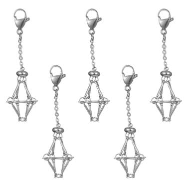 Imagem de DanLingJewelry 5 peças de pingentes de gaiola de cristal de latão cor prata 60 mm ajustável suporte de pedra vazio decoração pingente para chaveiro mochila colar decoração, Metal não precioso, Sem