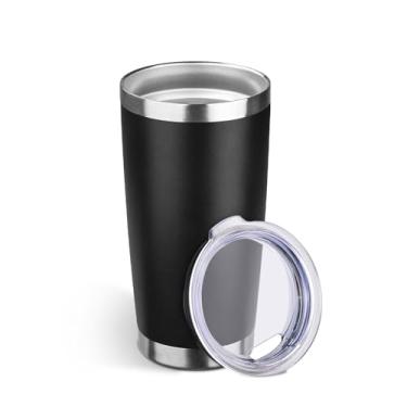 Imagem de StarSpeed Copo de 590 ml a granel com tampa, copos isolados de aço inoxidável, parede dupla, isolamento a vácuo, copos de café revestidos em pó para bebidas quentes e frias (preto, 1)