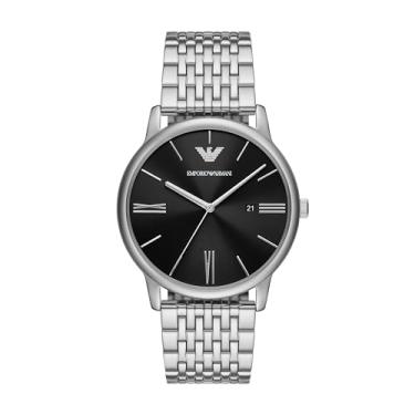 Imagem de Emporio Armani Relógio masculino com três ponteiros e pulseira de aço inoxidável prata (modelo: AR11600), Prata, Três Mãos