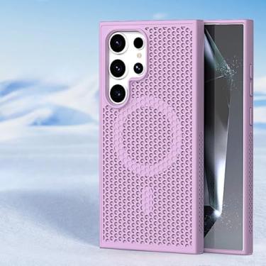 Imagem de Capa de telefone luxuosa com dissipação de calor para Samsung Galaxy S24 S23 FE S22 Ultra Plus Capa de carregamento sem fio respirável e fresca, roxo claro, para S23 FE
