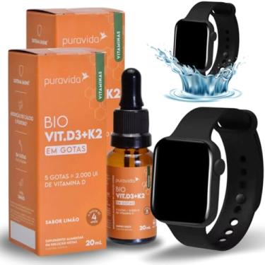 Imagem de Kit 2x Puravida Vitamina D3 + K2 Em Gotas Pura Vida Biodisponível 20ml Acompanha Relógio Esportivo Aprova D'agua Preto