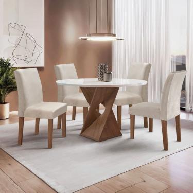 Imagem de Conjunto Mesa Barcelona 100cmx100cm 4 Cadeiras Espanha Tampo Slim Plus Redondo Vidro Yescasa Chocolate/Off White/Gelo