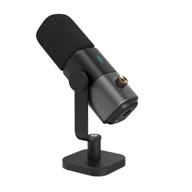 Imagem de NearStream Microfone dinâmico XLR/USB para stream/jogo/gravação, microfone de podcast com cancelamento de ruído liga/desliga, botão mudo, conector de fone de ouvido, botão de ganho, microfone de mesa