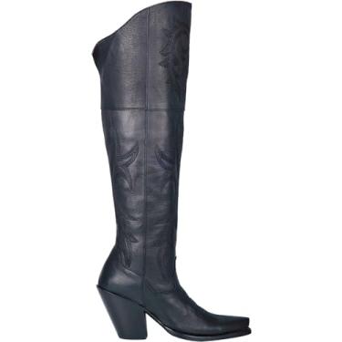 Imagem de Dan Post Botas femininas Jilted bordadas com bico curto acima do joelho salto alto 7,6 cm e acima - preta, Preto, 40