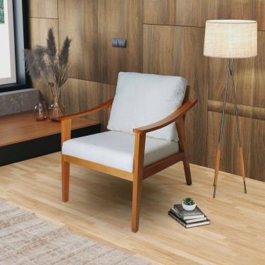 Imagem de Poltrona Veneza em Verniz Detalhes com Tiras de Sintético com Almofada Marrom/Branco