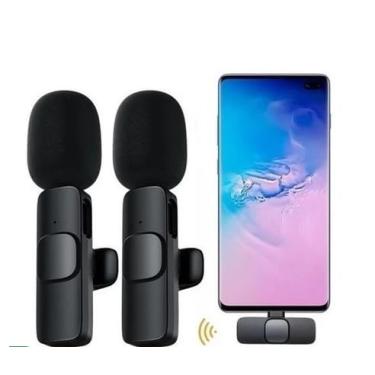 Imagem de Microfone de lapela sem fio duplo, compatível com iPhone (Lightning) e Android (USB-C). Omni-direcional, com longo alcance, ideal para gravações em celulares. Fácil de usar!