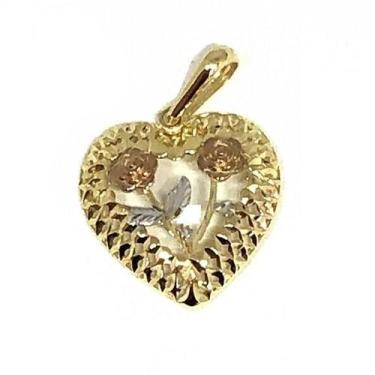 Imagem de Pingente de ouro 18k Coração com Rosa - Elegancy Joias
