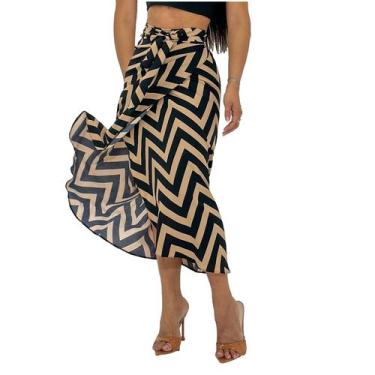 Imagem de Saia Envelope Estampada Feminino Forrada Zig Zag Saia 2622pai - Show S