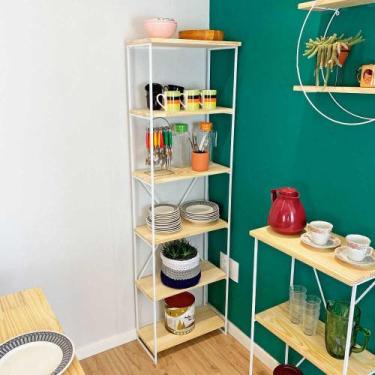 Imagem de Estante Torre Industrial de Ferro e Madeira Slim 6 Prateleiras Natural