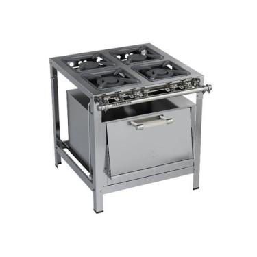 Imagem de Fogão Industrial 4 bocas 30x30 Com Forno Aço Inox Luxo Metalmaq, Gás d