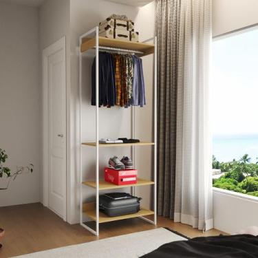 Imagem de Closet Modulado Estilo Industrial Solteiro Loft Canela Cabideiro Ferro