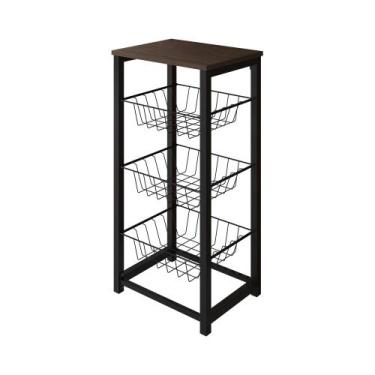 Imagem de Fruteira de Chão Cozinha Desmontada Aço Preto Tampo Amêndoa Madri - Up