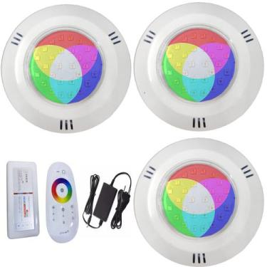 Imagem de Kit 03 REFLETOR LED PISCINA HIPER LED 15W ABS RGB ROSCA - Brustec