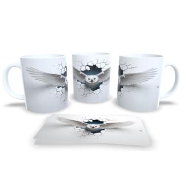 Imagem de Caneca Branca de Porcelana Personalizadas Coleção Arte em 3D (Coruja 2)