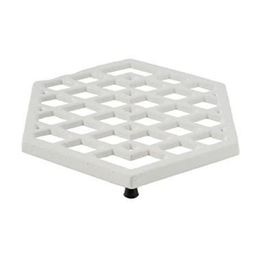 Imagem de Trivets hexagonais de ferro fundido esmaltados trivets de metal branco para mesa de jantar de cozinha, pratos quentes, panelas, frigideiras resistentes ao calor até 800 °C, branco
