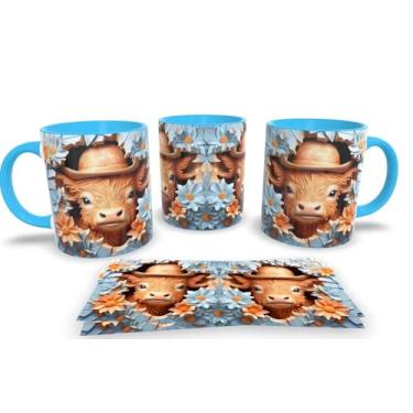 Imagem de Caneca Azul de Porcelana Personalizadas Arte em 3D Animais (Vaca)