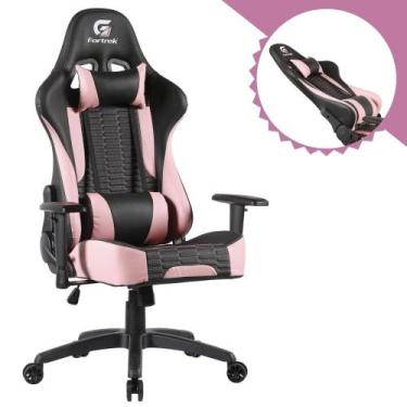 Imagem de Cadeira Gamer Ergonômica Para Escritório Cor Preta e Rosa Revestida de