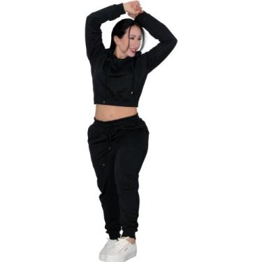 Imagem de Calça Moletom Acompanha Blusa Meia Estação Elegante Sem Estampa - Caro