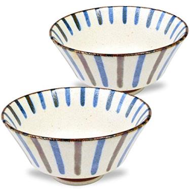 Imagem de Tigela de arroz japonesa Mino Ware, macarrão de ramen de arroz, macarrão Sarada, PAIKAJI Warp Chawan, 12,7 cm, conjunto de chuva com 2