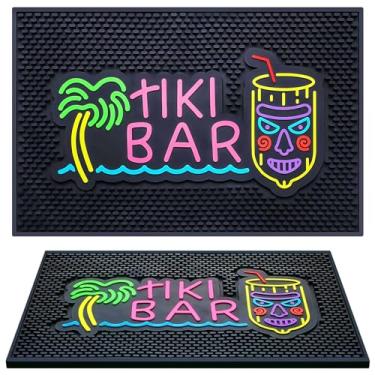 Imagem de Preboun Tiki Bar Mat 30,5 x 45,7 cm de espessura borracha padrão fluorescente antiderrapante tapete de barra para entretenimento de bancada e serviço doméstico vibrante para café cozinha restaurantes