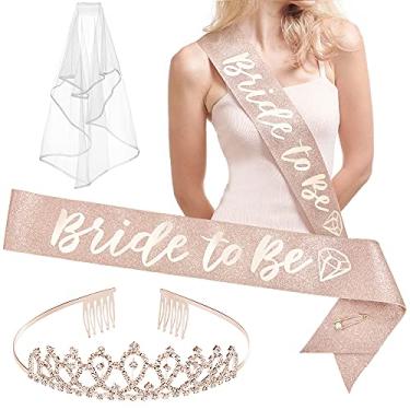 Imagem de xo, Fetti Bachelorette Party Decorations Rose Gold Glitter Kit - Bridal Shower Supplies | Bride to Be Sash, Tiara, Veil + Bride Tribe Tattoos