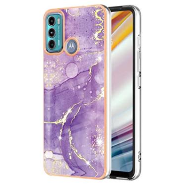 Imagem de Dinglijia Capa para Motorola G60 G40 Fusion, TPU macio + padrão de mármore IMD, design fino, proteção de tela e câmera aprimorada para Moto G60/G40 Fusion YBBK Roxo B