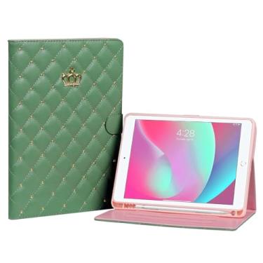 Imagem de HDTOP Capa para iPad 9ª/8ª/7ª geração de 10,2 polegadas 2021/2020/2019, capa de couro PU com suporte para Apple Pencil integrado - despertar/hibernar automáticos vários ângulos de visualização (Matcha Green)