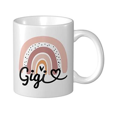 Imagem de Wisedeal Caneca de café engraçada Gigi 325 ml - xícara de chá de cerâmica arco-íris, presente de aniversário/Natal/Dia das Mães para avó mãe tia de netos, presente novidade branca lavável na