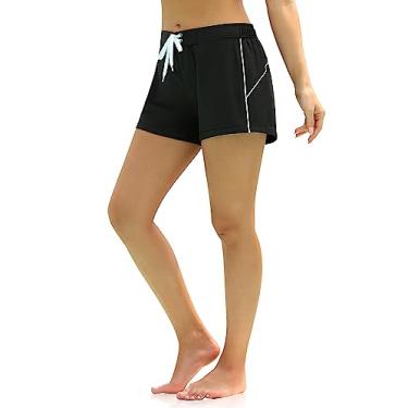 Imagem de Rocorose Calções de banho femininos tanquíni, secagem rápida, cintura ajustável, calção de praia com forro de malha, preto, GG