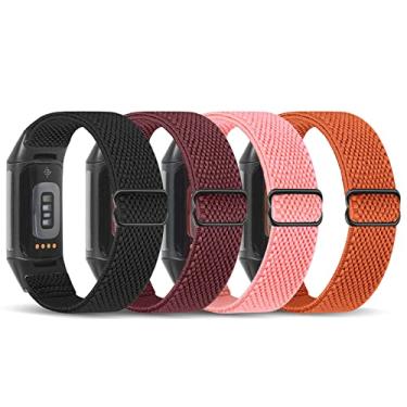 Imagem de enkic Pulseiras de nylon elásticas compatíveis com Fitbit Charge 6/Charge 5, pacote com 4 pulseiras de reposição para Fitbit Charge 5/Charge 6 masculina e feminina
