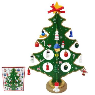 Imagem de Mini Arvore de Natal 3D Madeira com Enfeites Natalino Papai Noel Bonec