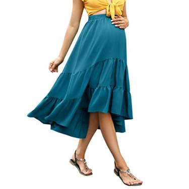 Imagem de FUNJULY Vestido de maternidade feminino cintura alta estampa floral plissada saia maxi casual rodada rodada saia longa verde GG