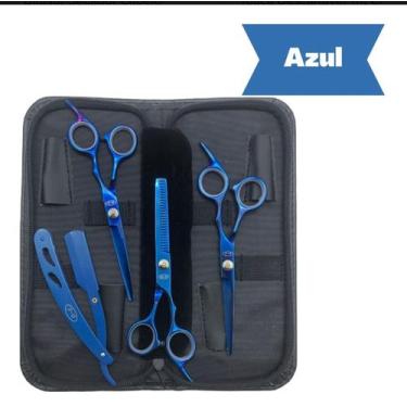 Imagem de Kit 3 tesouras profissionais fio navalha fio laser  e desbaste - Poder