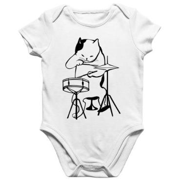 Imagem de Body Bebê Algodão Gato Baterista - Foca na Moda, Branco, G