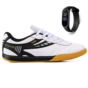 Imagem de Kit Chuteira Futsal Couro Futebol Quadra Salao + Relogio Adulto - Rayo