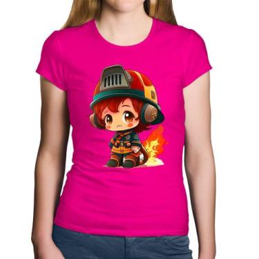 Imagem de Baby Look Algodão Bombeiro Mirim - Foca na Moda, Rosa, GG