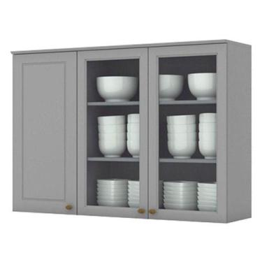 Imagem de Armário Aéreo 3 Portas Com Vidro 120 Cm Americana Cinza - Henn - MÓVEI