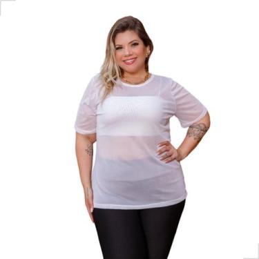 Imagem de Blusa Tule Transparente Manga Curta Feminina Plus Size, Sexy, Moderna,