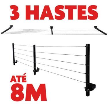 Imagem de Varal de parede articulado aluminio 3 hastes 80 kg branco premier - ho