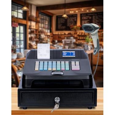 Imagem de Atualize a caixa registradora para pequenas empresas com scanner, caixas registradoras eletrônicas Perfiware com visor duplo e gaveta de dinheiro, impressão de recibo automático para loja/restaurante,