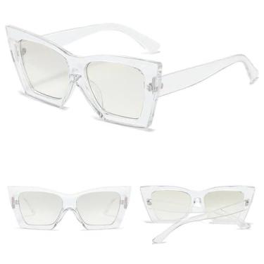 Imagem de Óculos de sol estilo olho de gato de armação grande, elegantes e individuais, óculos de sol simples, óculos de sol de nicho hip-hop para mulheres, prata transparente, tamanho único