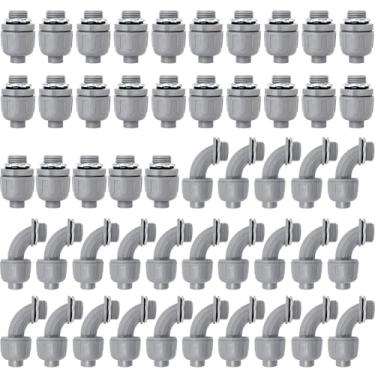 Imagem de Feotech Pacote com 50 conectores rígidos de líquido de 9/4 polegadas - Conexões de conduíte elétrico de PVC, reto, conectores flexíveis não metálicos de 90 e 180 graus para casa, banheiro e cozinha,
