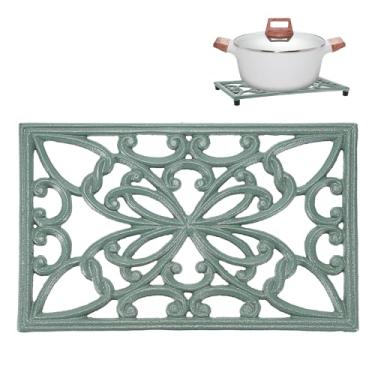 Imagem de Sumnacon Trivet de ferro fundido resistente ao calor para prato quente panela bule, tripé de ferro fundido rústico para cooktop cozinha mesa de jantar tripé de metal com pés de borracha, ver