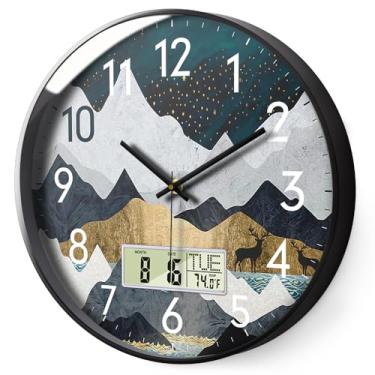 Imagem de Relógio de parede moderno silencioso sem tique-taque operado por bateria com visor LCD para montagem de calendário e temperatura relógio de parede digital alce decoração sala de estar casa cozinha